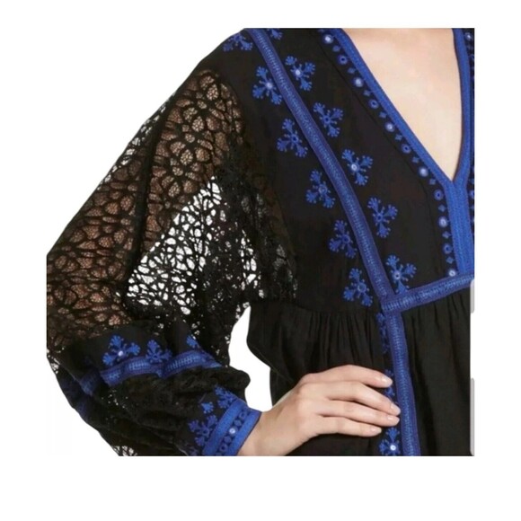 Free‎ People Black Lace Balloon Long Sleeve Boogie All Night Womens Size S Boho - Picture 8 of 9